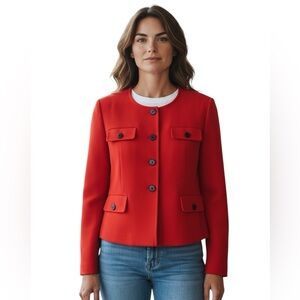Calvin Klein Women's Blazer Red Sz 10 Lined Button Career Business Solid Office
